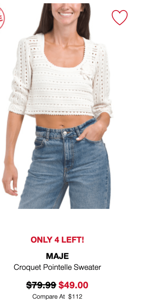 MAJE
Croquet Pointelle Sweater

original price:$79.99 new price: $49.00