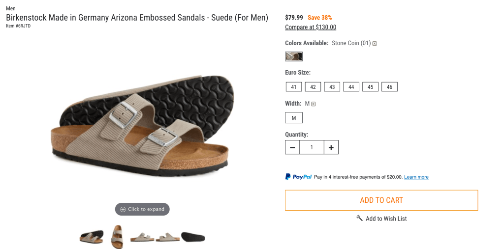 Birkenstock Made in Germany Arizona Embossed Sandals - Suede (For Men)
$79.99 Save 38%
