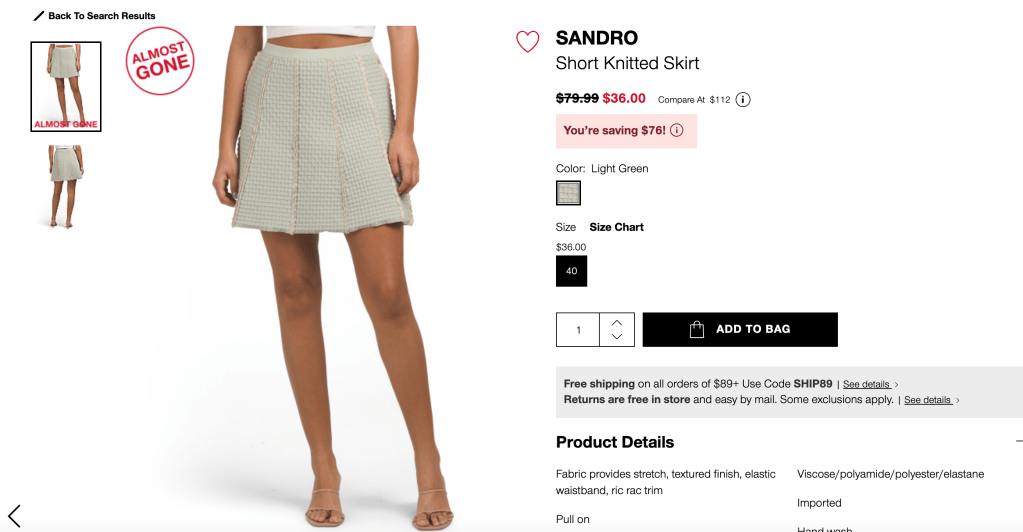 SANDRO
Short Knitted Skirt
original price:$79.99 new price:$36.00