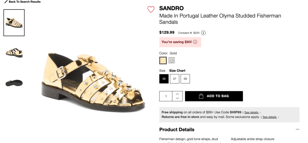 SANDRO
Made In Portugal Leather Olyma Studded Fisherman Sandals
$129.99 