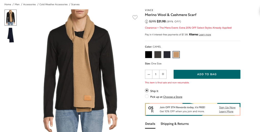 VINCEMerino Wool & Cashmere Scarf
.Price reduced from$295 to $31.98 (89% OFF)