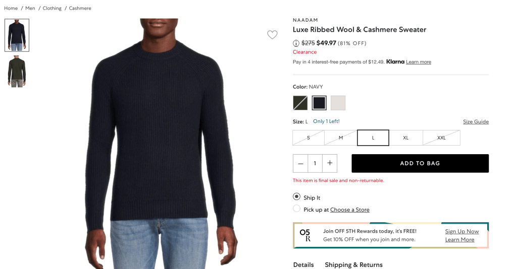 NAADAM Luxe Ribbed Wool & Cashmere Sweater
Price reduced from$275 to $49.97 (81% OFF)