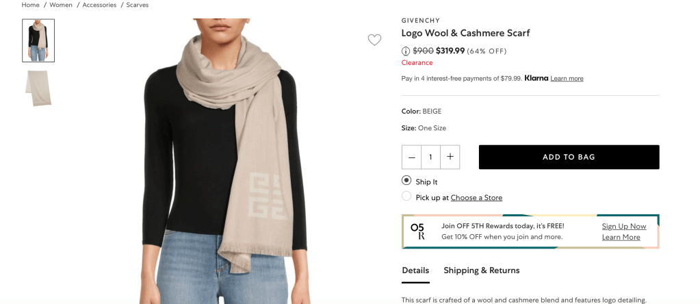 GIVENCHY Logo Wool & Cashmere Scarf
Price reduced from$900 to $319.99 (64% OFF)