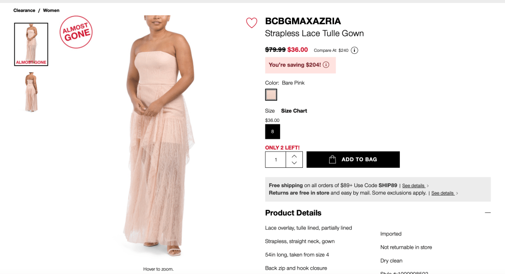 BCBGMAXAZRIA
Strapless Lace Tulle Gown

original price:$79.99 new price: $36.00  