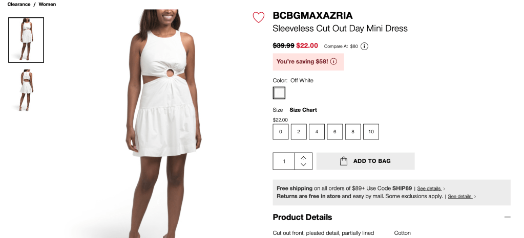 BCBGMAXAZRIA
Sleeveless Cut Out Day Mini Dress

original price:$39.99 new price: $22.00