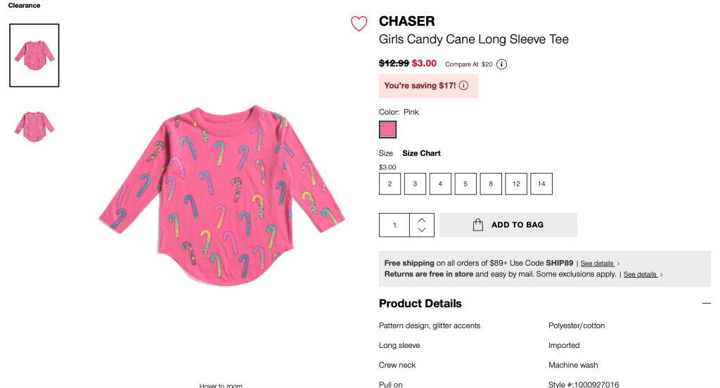 CHASER
Girls Candy Cane Long Sleeve Tee
 $3.00