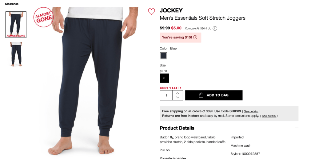 JOCKEY
Men's Essentials Soft Stretch Joggers

original price:$9.99 new price: $5.00