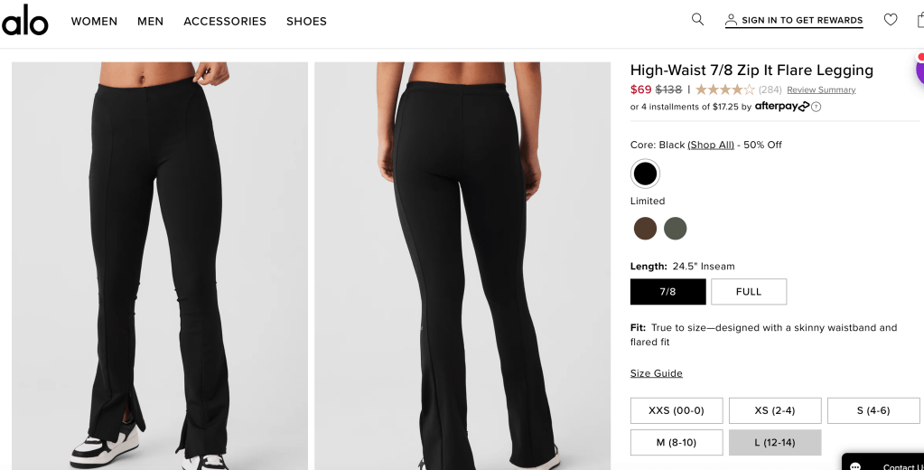 Alo High-Waist 7/8 Zip It Flare Legging
$69