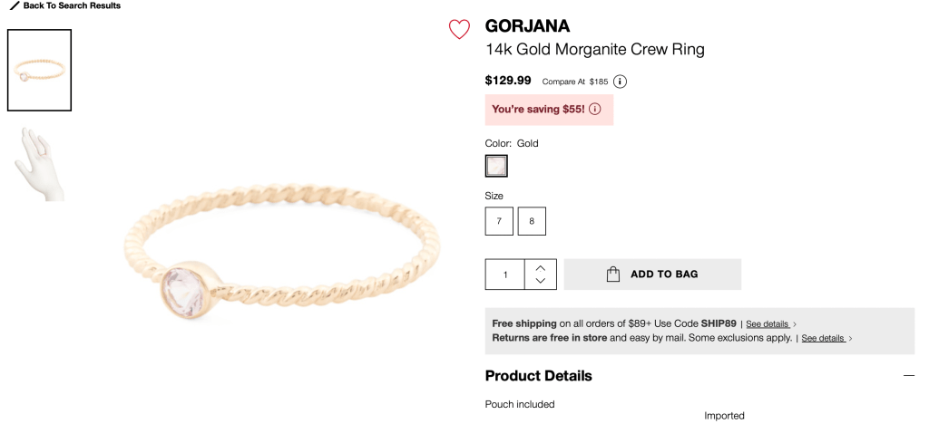 GORJANA
14k Gold Morganite Crew Ring

$129.99