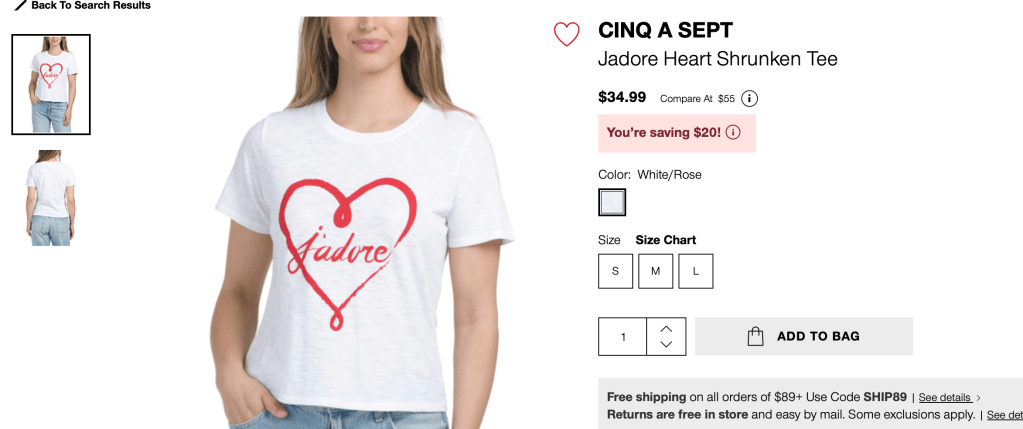 CINQ A SEPT
Jadore Heart Shrunken Tee

$34.99  