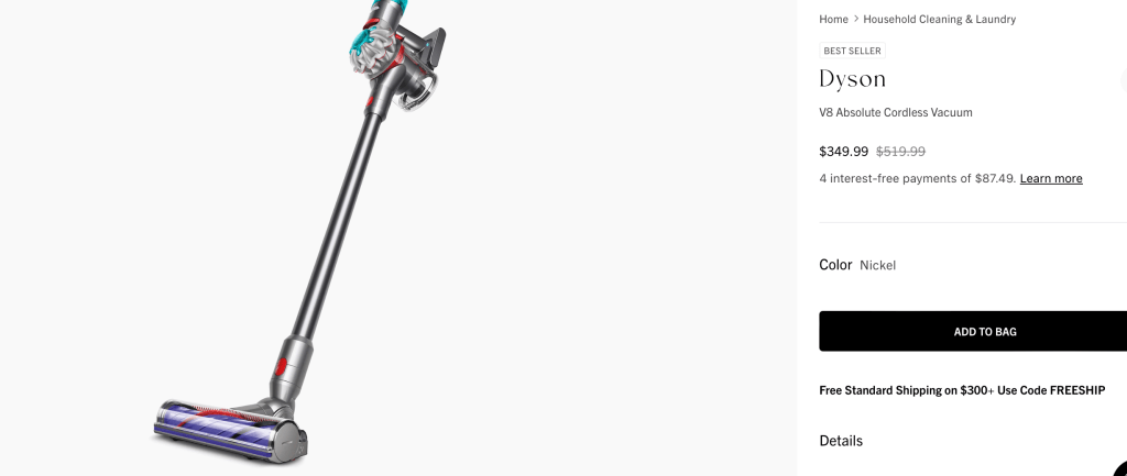 Dyson

V8 Absolute Cordless Vacuum

$349.99
