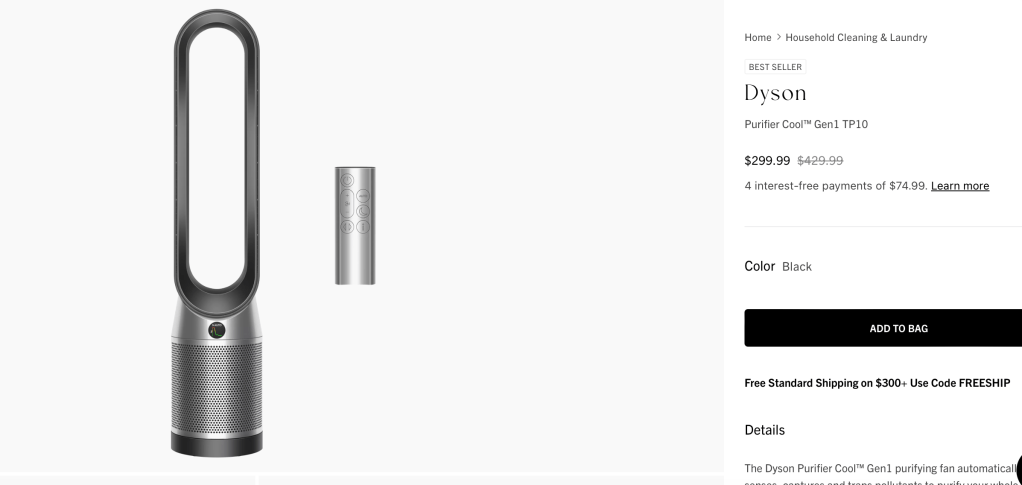 Dyson

Purifier Cool™ Gen1 TP10

$299.99