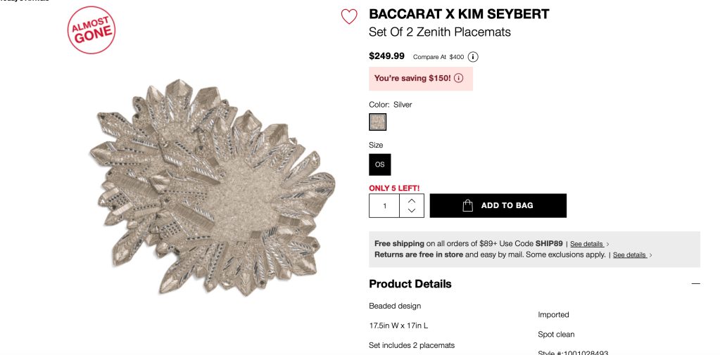 BACCARAT X KIM SEYBERT
Set Of 2 Zenith Placemats

$249.99  