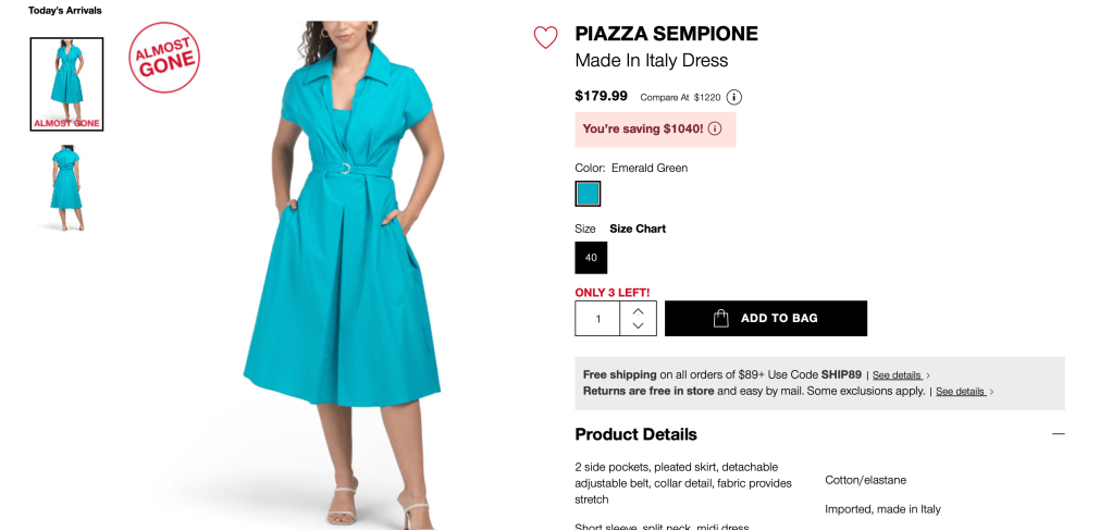 PIAZZA SEMPIONE
Made In Italy Dress

$179.99