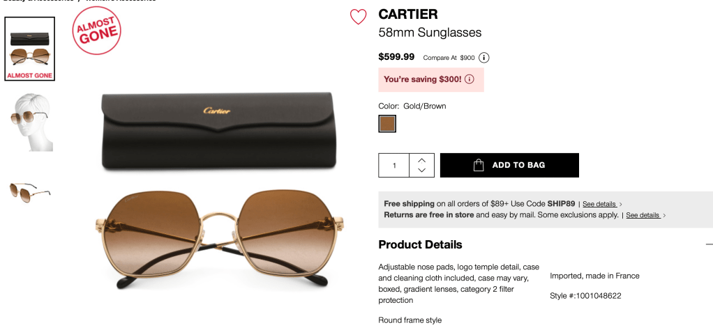 CARTIER
58mm Sunglasses

$599.99  