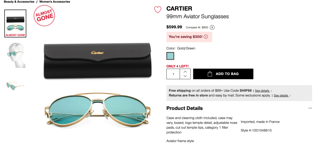CARTIER
99mm Aviator Sunglasses

$599.99  