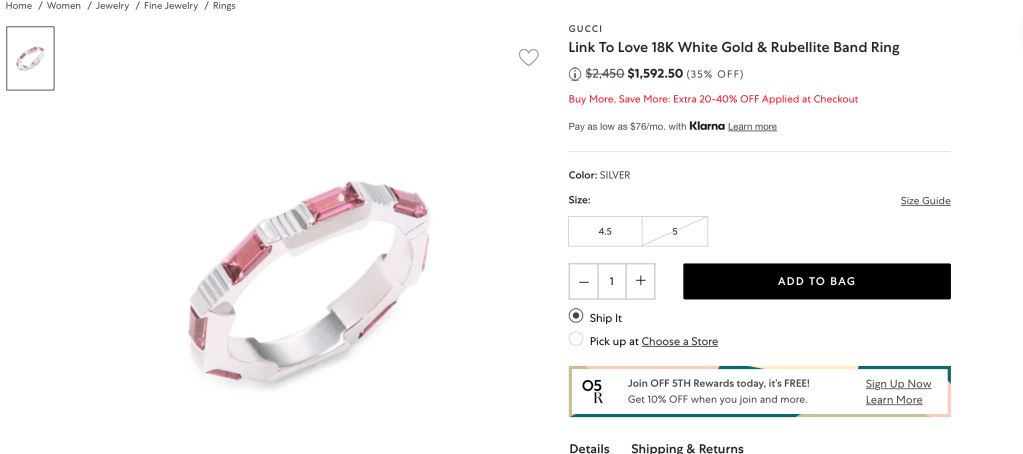 GUCCI Link To Love 18K White Gold & Rubellite Band Ring
.Price reduced from$2,450 to $1,592.50 (35% OFF)
Buy More, Save More: Extra 20-40% OFF Applied at Checkout