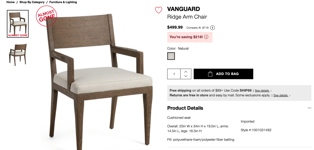 VANGUARD
Ridge Arm Chair

$499.99