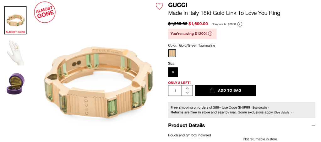 GUCCI
Made In Italy 18kt Gold Link To Love You Ring

original price:$1,999.99 new price: $1,600.00