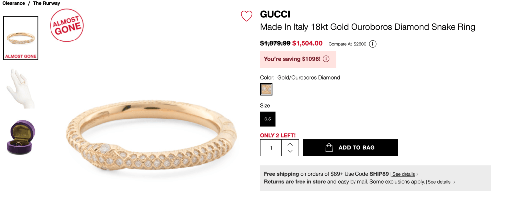 GUCCI
Made In Italy 18kt Gold Ouroboros Diamond Snake Ring

original price:$1,879.99 new price: $1,504.00