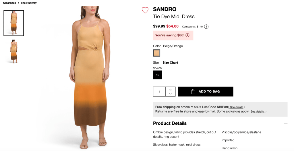 SANDRO
Tie Dye Midi Dress

original price:$99.99 new price: $54.00  