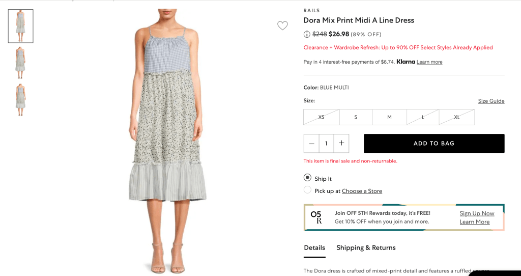 RAILS Dora Mix Print Midi A Line Dress
$26.98 (89% OFF)