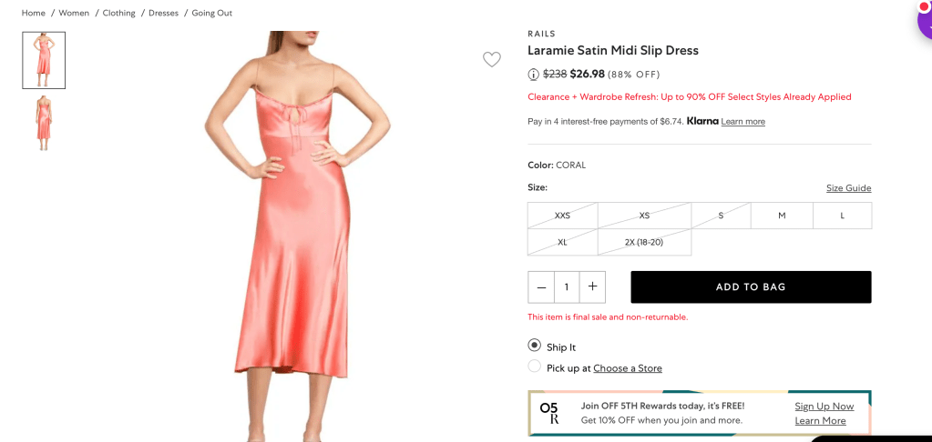 RAILS Laramie Satin Midi Slip Dress
 $26.98 (88% OFF)