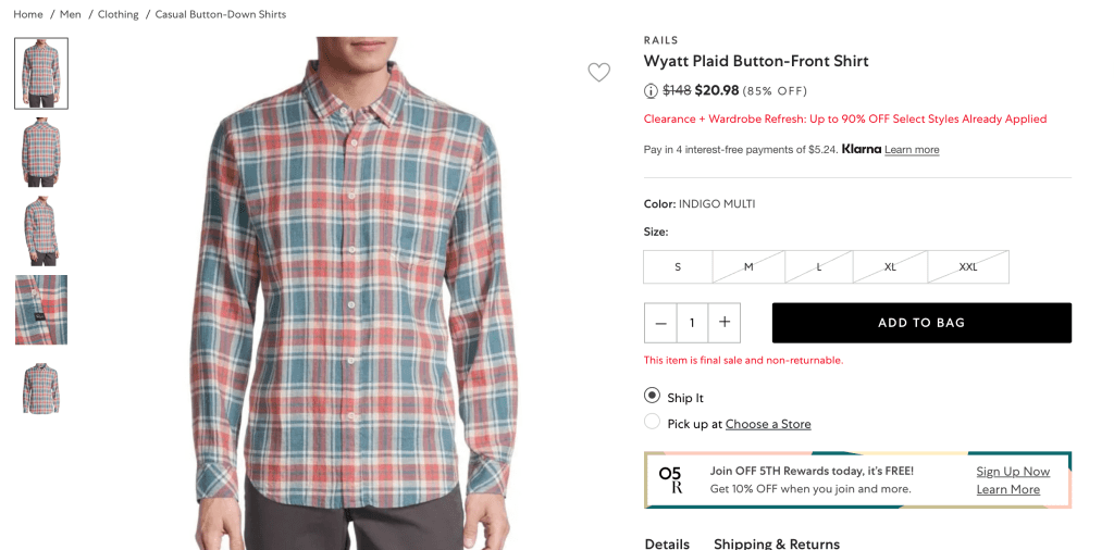 RAILS Wyatt Plaid Button-Front Shirt
 $20.98 (85% OFF)