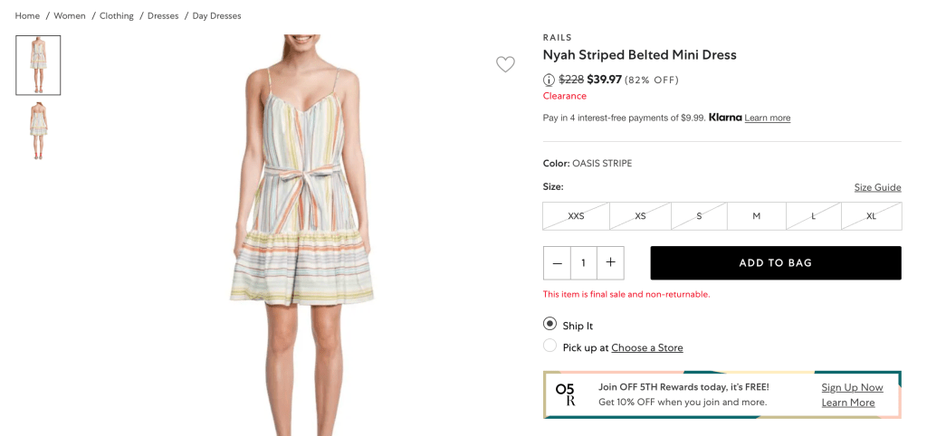 RAILS Nyah Striped Belted Mini Dress
 $39.97 (82% OFF)