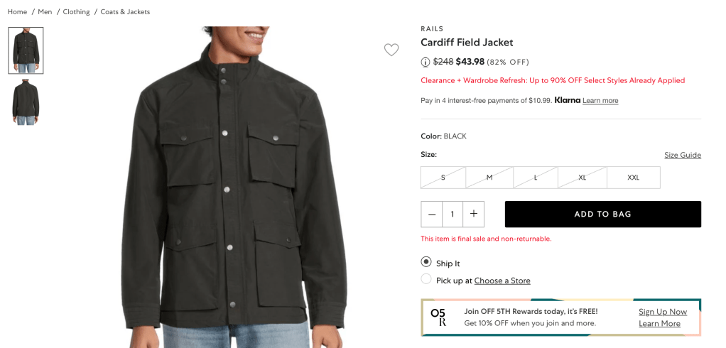 RAILS Cardiff Field Jacket
 $43.98 (82% OFF)