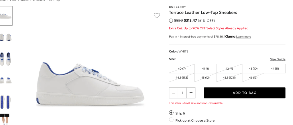BURBERRY Terrace Leather Low-Top Sneakers
 $313.47 (61% OFF)