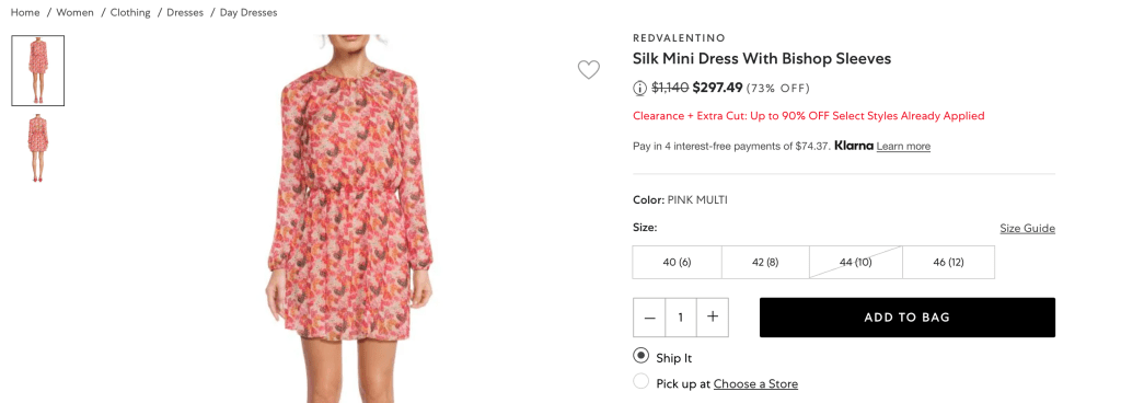 REDVALENTINO Silk Mini Dress With Bishop Sleeves
 $297.49 (73% OFF)