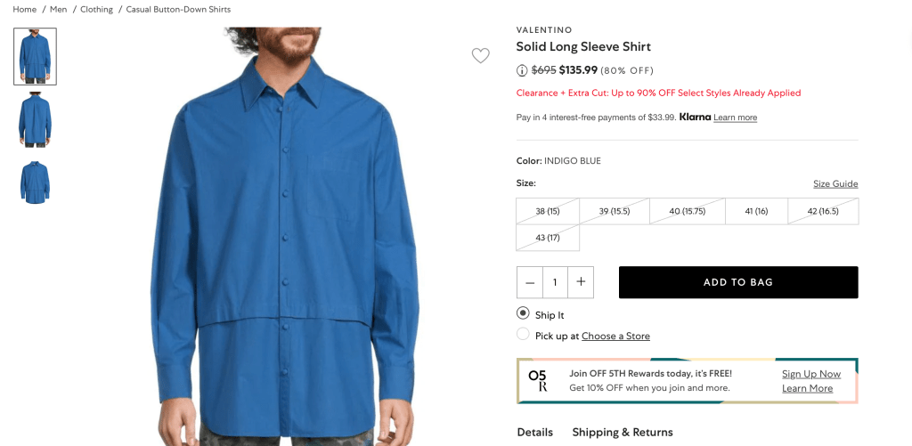 VALENTINO Solid Long Sleeve Shirt
 $135.99 (80% OFF)