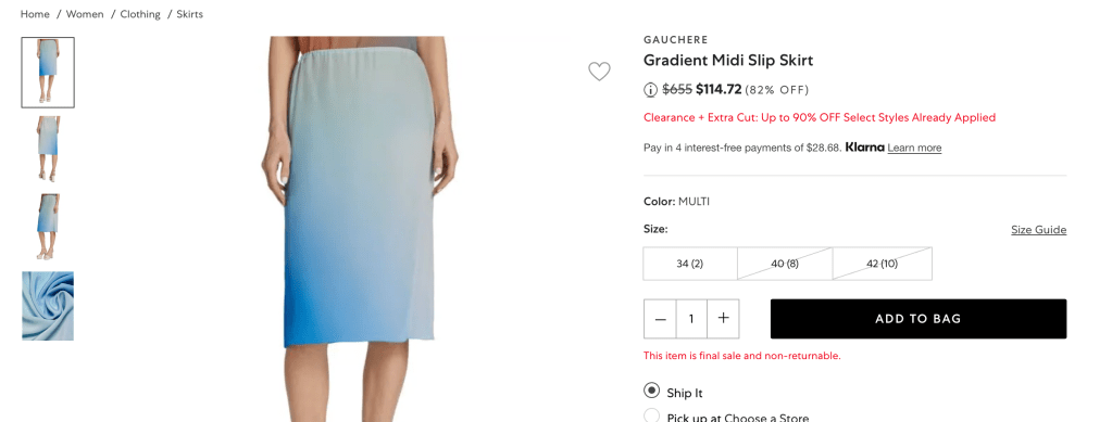 GAUCHERE Gradient Midi Slip Skirt
 $114.72 (82% OFF)