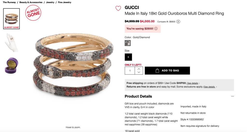 GUCCI
Made In Italy 18kt Gold Ouroboros Multi Diamond Ring

original price:$4,999.99 new price: $4,000.00