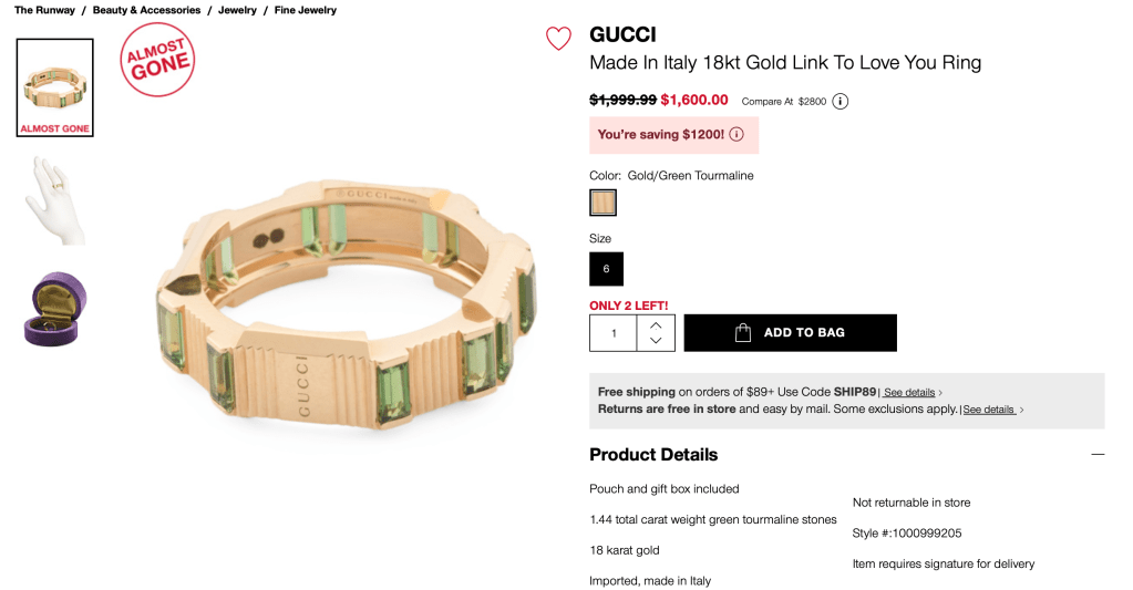 GUCCI
Made In Italy 18kt Gold Link To Love You Ring

original price:$1,999.99 new price: $1,600.00  