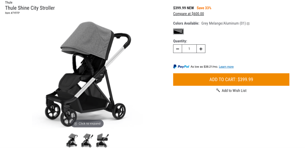Thule  Shine City Stroller Grey Melange color
$399.99 
