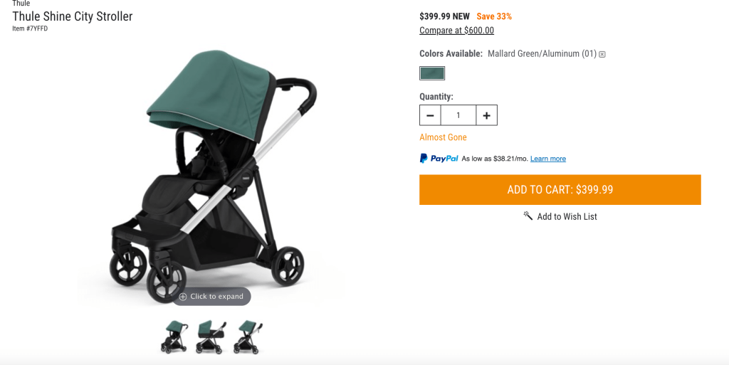 Thule  Shine City Stroller Mallard Green color
$399.99 
