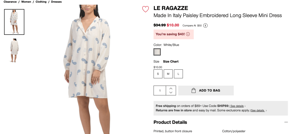 LE RAGAZZE
Made In Italy Paisley Embroidered Long Sleeve Mini Dress

original price:$34.99 new price: $10.00