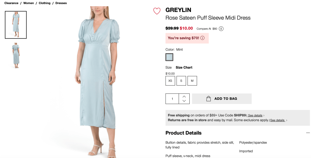 GREYLIN
Rose Sateen Puff Sleeve Midi Dress

original price:$39.99 new price: $10.00  