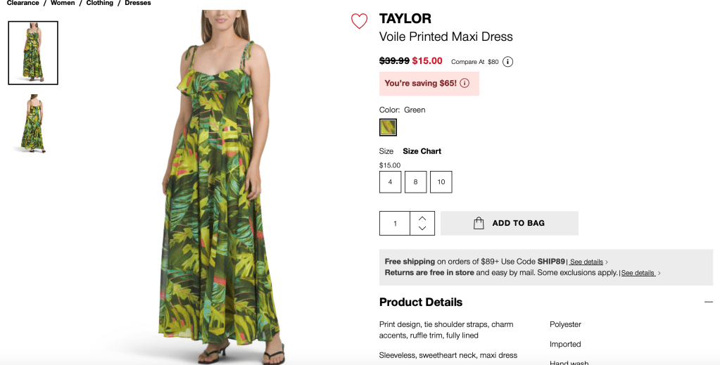 TAYLOR
Voile Printed Maxi Dress

original price:$39.99 new price: $15.00  