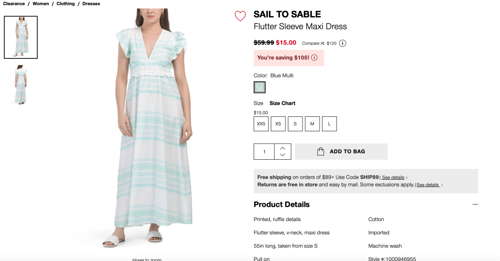 SAIL TO SABLE
Flutter Sleeve Maxi Dress

original price:$59.99 new price: $15.00