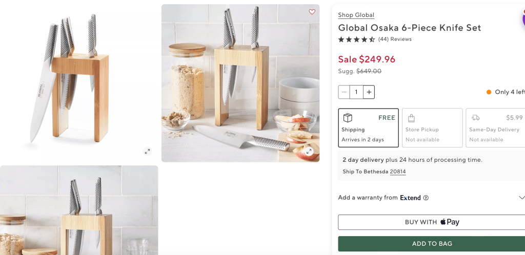 Global Osaka 6-Piece Knife Set
Sale
$249.96
Sugg.
$649.00