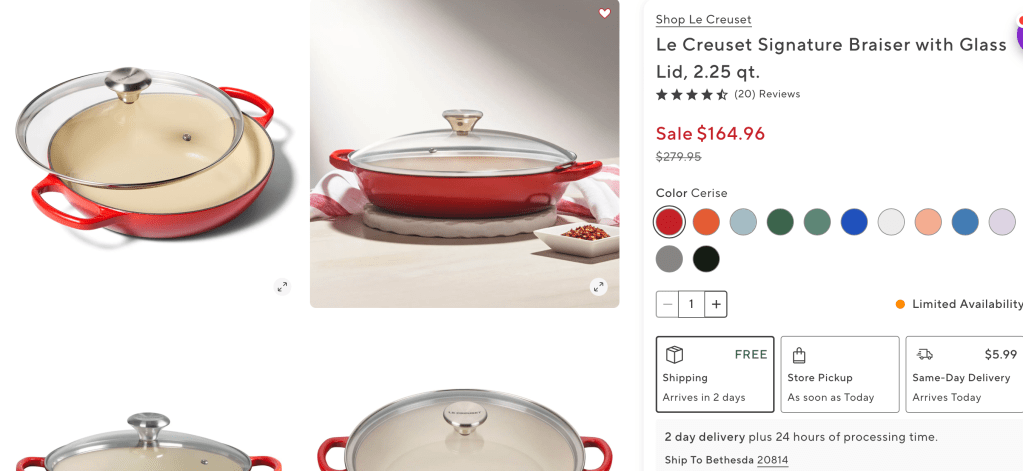 Le Creuset Signature Braiser with Glass Lid, 2.25 qt.

$164.96
