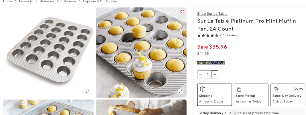 Sur La Table Platinum Pro Mini Muffin Pan, 24 Count
Sale
$35.96