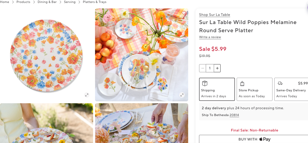 Sur La Table Wild Poppies Melamine Round Serve Platter
Sale
$5.99